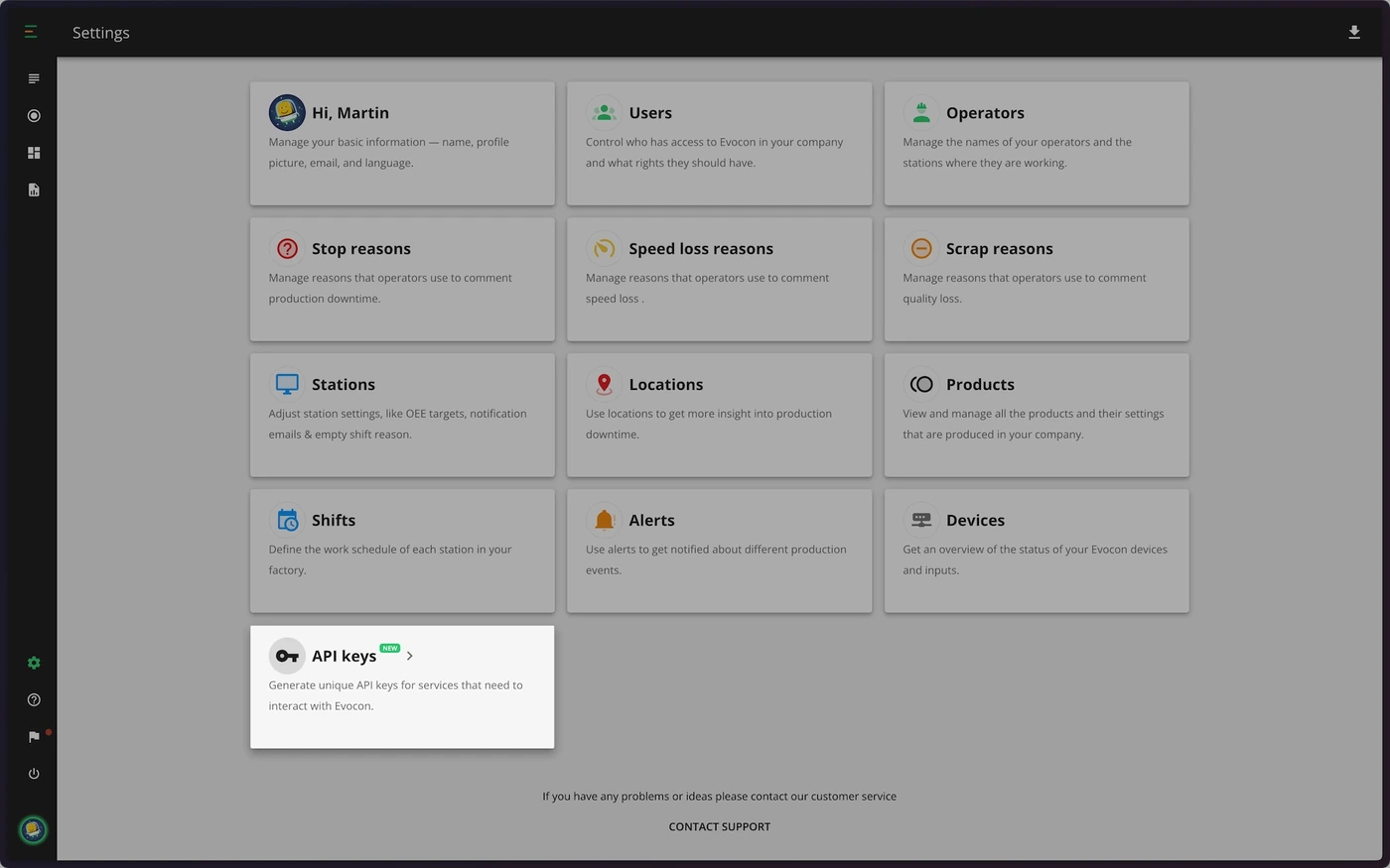 Captura de pantalla: Gestión de claves de API