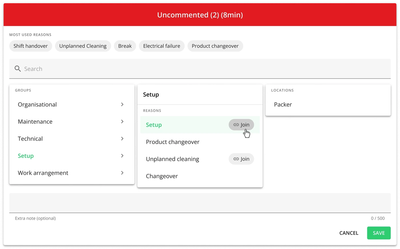 Captura de pantalla: El botón de unir solo aparece para los motivos que tienen esa función configurada en Configuración (Settings).