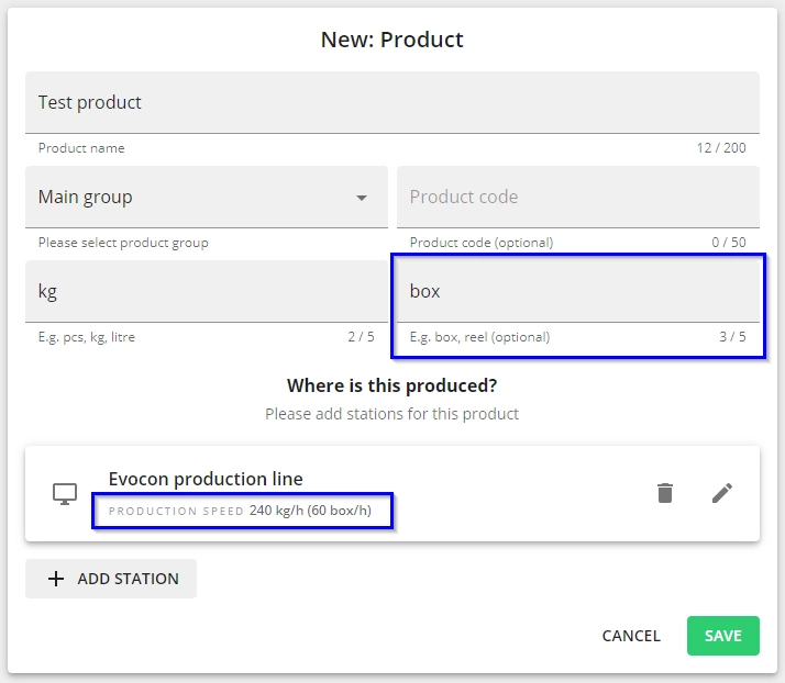 Captura de pantalla: Unidad alternativa para productos