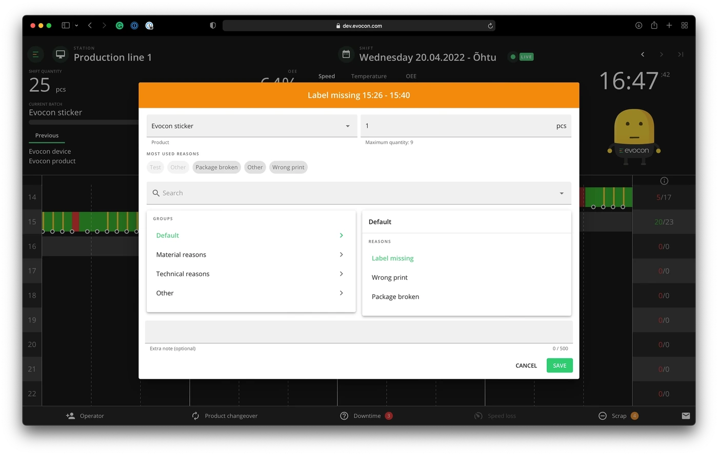 Captura de pantalla: Actualización de la ventana y la vista general de rechazos