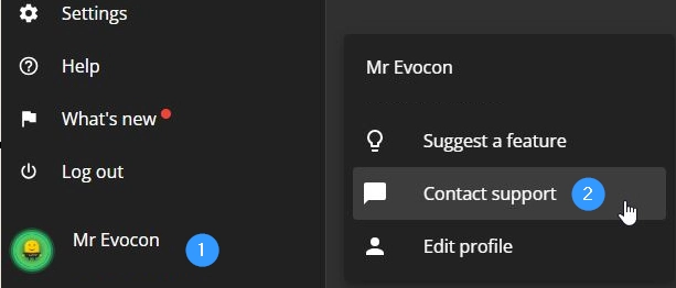 Screenshot: Then click on "Contact support".