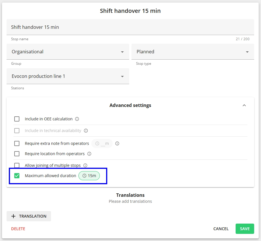 Screenshot: Set a time limit in minutes: