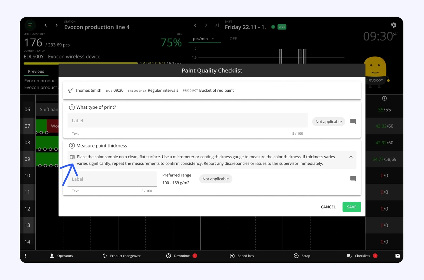 Captura de pantalla: Descripciones de tareas en las listas de verificación